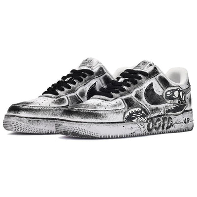 [Custom The male style features a black and white dragon spine]  Air Force 1 Skateboarding Shoes Men Low-top Black/White