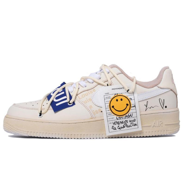 [Custom The men's style is steeped in the past lychee white]  Air Force 1 Skateboarding Shoes Men