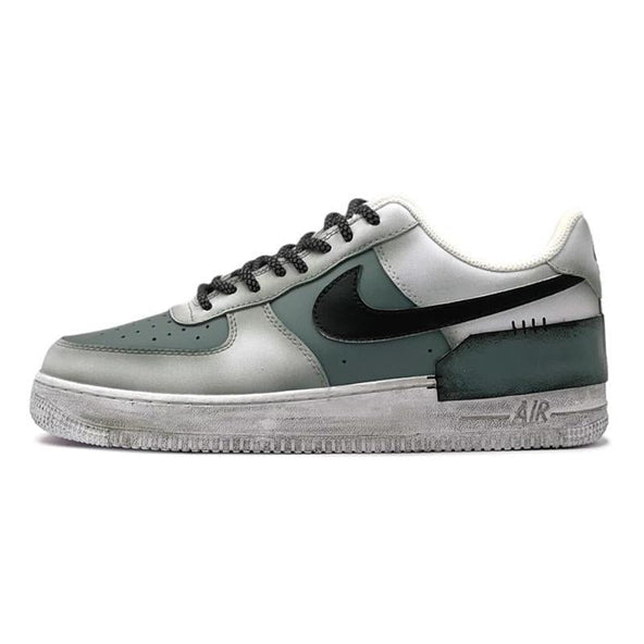 [Custom Veneer customization]  Air Force 1 Skateboarding Shoes Men Low-top Grey/Green