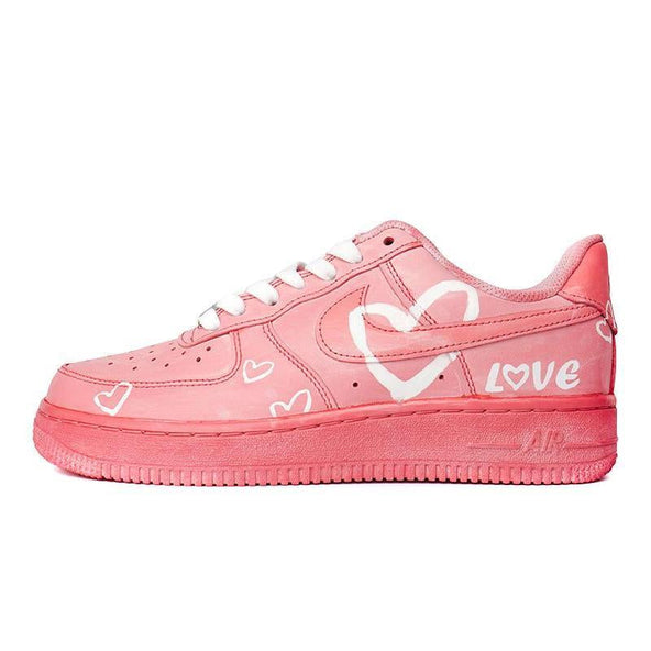 [Custom The men's and women's designs are dyed with cherry blossom pink hearts]  Air Force 1 Skateboarding Shoes Unisex