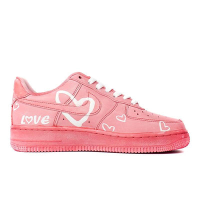 [Custom The men's and women's designs are dyed with cherry blossom pink hearts]  Air Force 1 Skateboarding Shoes Unisex