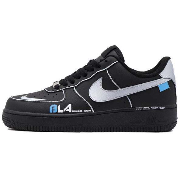 [Custom Women's quick silver]  Air Force 1 Skateboarding Shoes Women's Low-top Black/Sliver