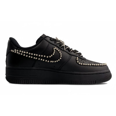[Custom Silver-winged butterfly in the dark night]  Air Force 1 Skateboarding Shoes Women's Low-top Black/silver