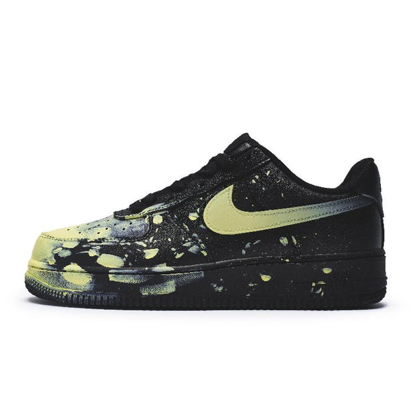 [Custom Women's crazy graffiti yellow]  Air Force 1 Skateboard Shoes Women's Low-Top Black/Yellow
