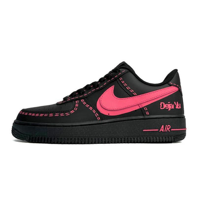 [Custom Women's black pink with rose red stitching]  Air Force 1 Skateboarding Shoes Women's