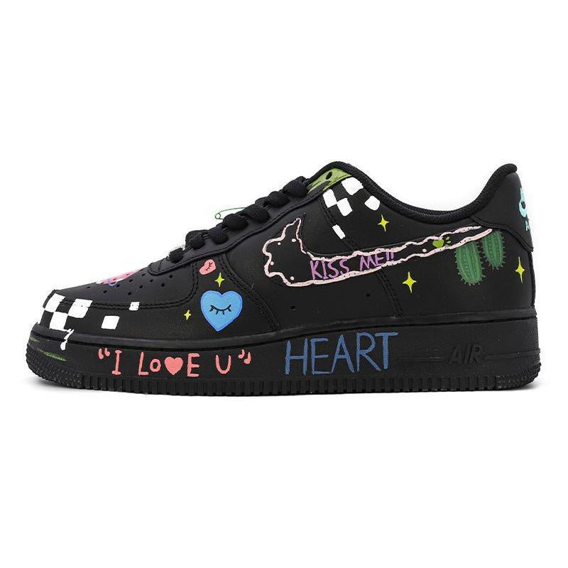 [Custom Women's graffiti Abbie color black]  Air Force 1 Skateboarding Shoes Women's