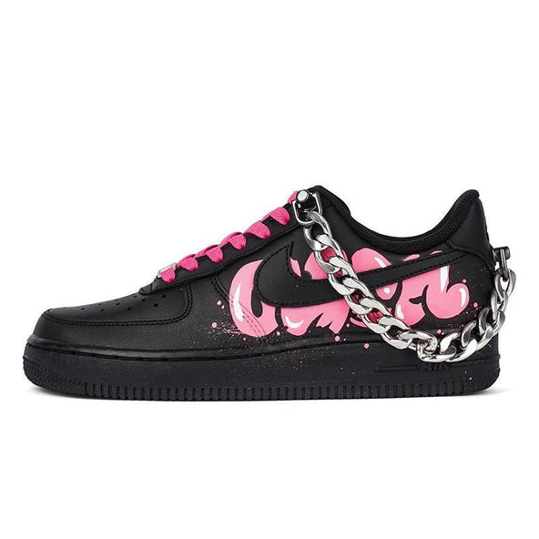 [Custom Women's low-top graffiti sneakers in black pink]  Air Force 1 Skateboarding Shoes Women's