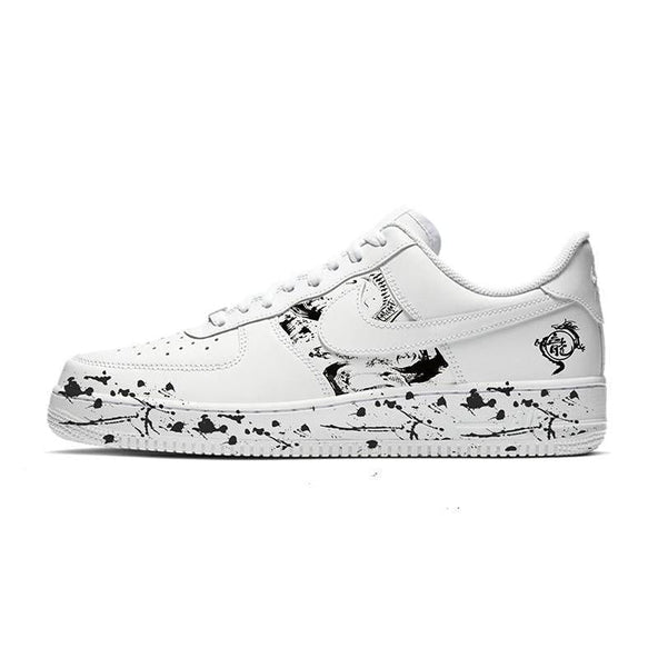 [Custom The dragon is flying and the phoenix is dancing]  Air Force 1 Skateboarding Shoes Women's Low-top White/Brown