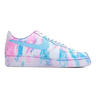[Custom Tie-dyed neon-lit city]  Air Force 1 Skateboarding Shoes Women's Low-top White/pink/blue