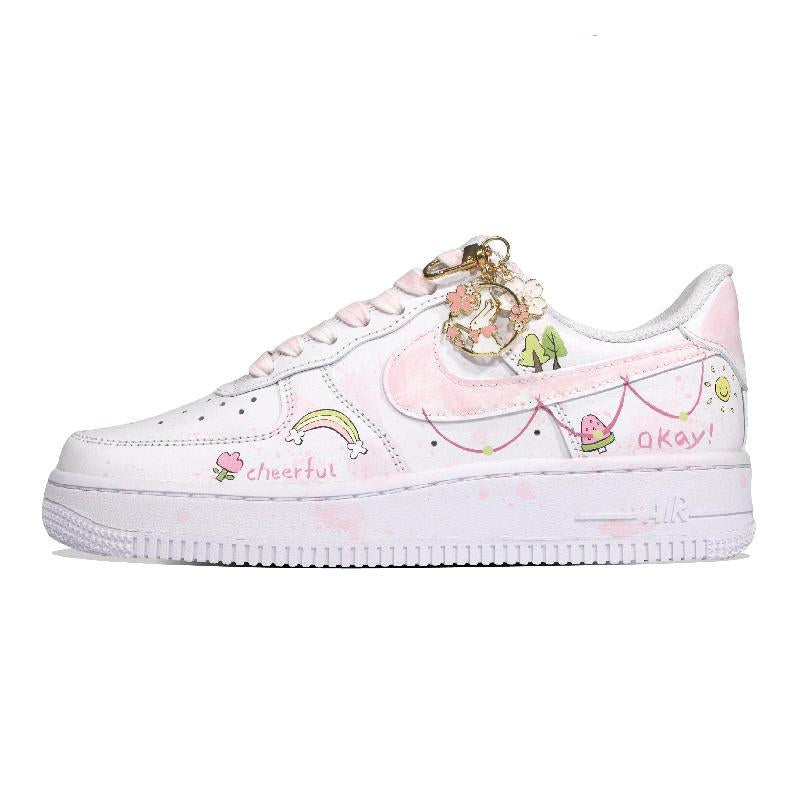 [Custom Sweet Dream]  Air Force 1 Skateboarding Shoes Women's Low-top White/Pink
