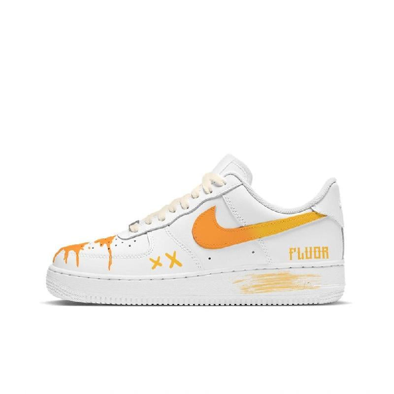 [Custom Sunset Flying Car]  Air Force 1 Skateboarding Shoes Women's Low-top White/Orange