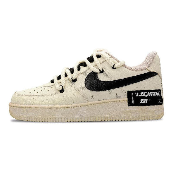 [Custom Women's coffee dyed cashew flower]  Air Force 1 Skateboard Shoes Women's Low-Top Brown