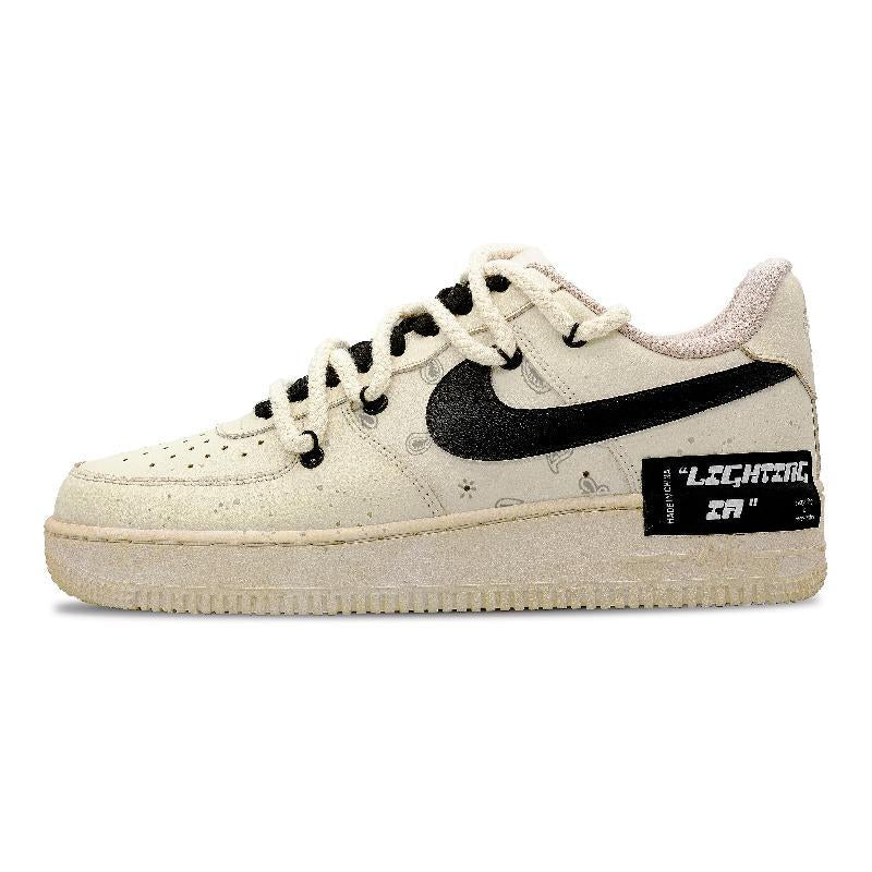 [Custom Women's coffee dyed cashew flower]  Air Force 1 Skateboard Shoes Women's Low-Top Brown