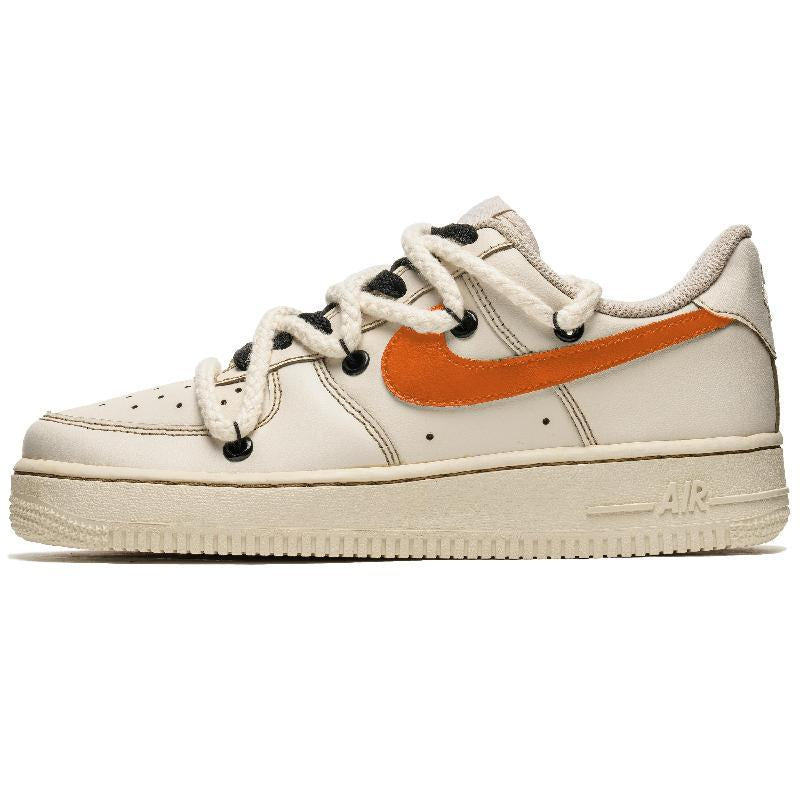 [Custom Women's coffee bright orange]  Air Force 1 Skateboard Shoes Women's Low-Top Beige