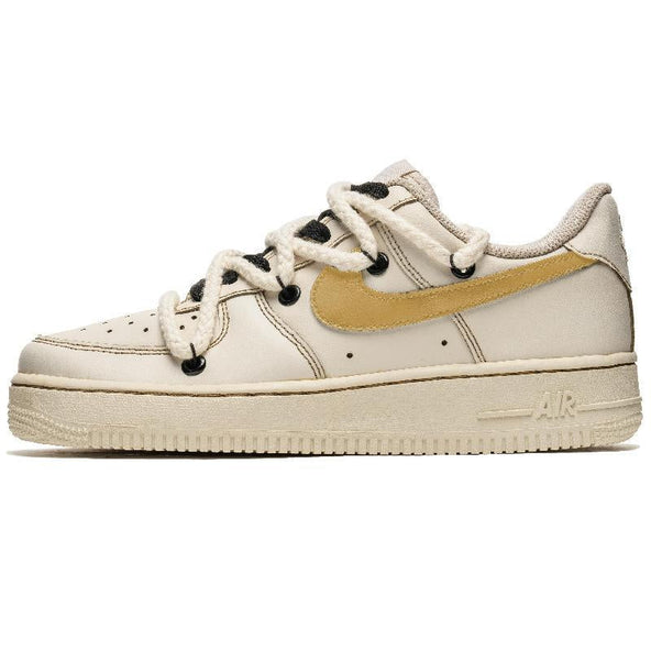 [Custom The women's coffee is bright yellow]  Air Force 1 Skateboard Shoes Women's Low-Top Beige/Yellow