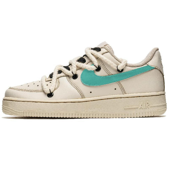 [Custom Women's coffee Tiffany]  Air Force 1 Skateboard Shoes Women's Low-Top Beige/Green