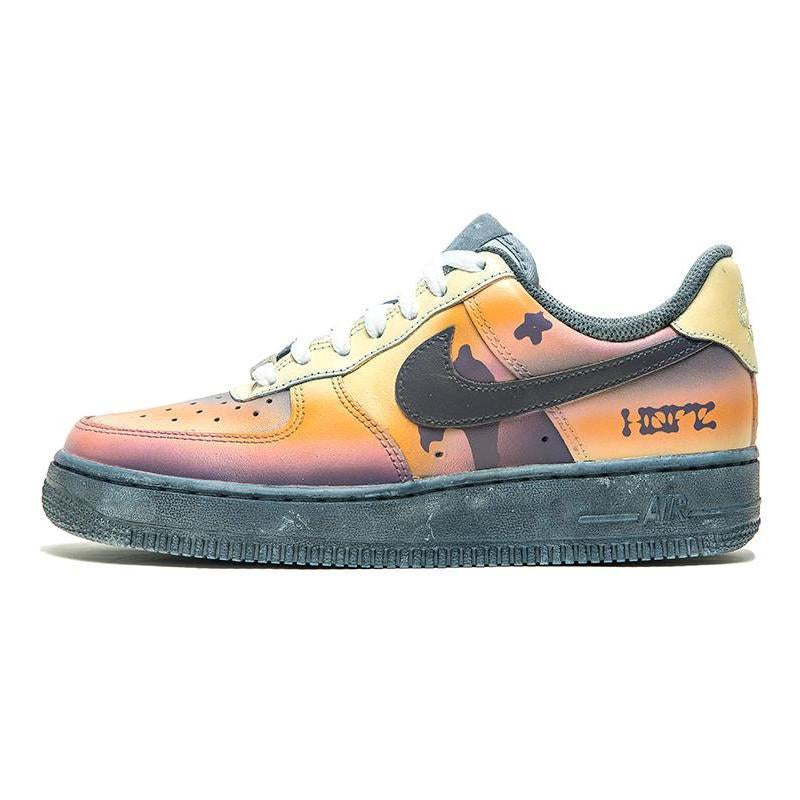 [Custom Women's sunset black orange]  Air Force 1 Skateboarding Shoes Women's Low-top Black/Orange