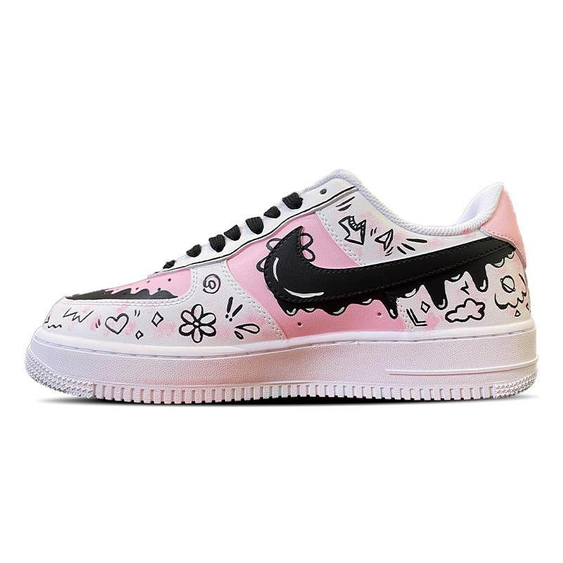 [Custom Sweetheart Chocolate]  Air Force 1 Skateboarding Shoes Women's Low-top Black/powder