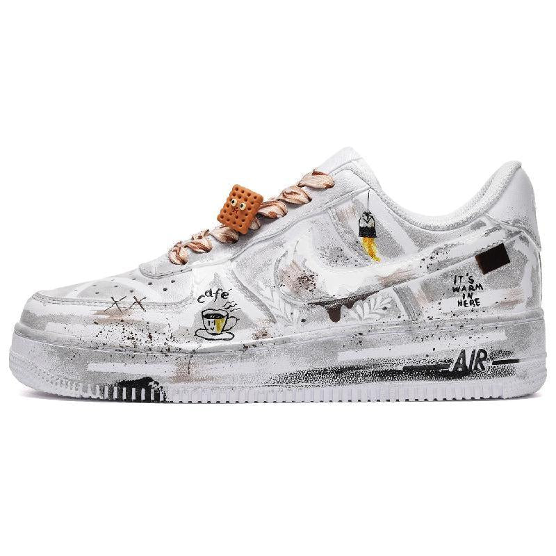 [Custom Women's cappuccino in gray and white]  Air Force 1 Skateboarding Shoes Women's Low-top Gray/White