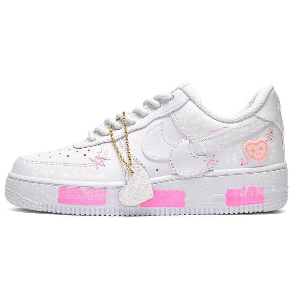 [Custom Women's cross-shaped heart-shaped white powder]  Air Force 1 Skateboarding Shoes Women's