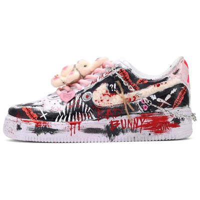 [Custom The female bad rabbit]  Air Force 1 Skateboard Shoes Women's Low-Top Red/Black