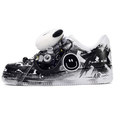 [Custom The wish of a female panda]  Air Force 1 Skateboard Shoes Women's Low-Top Black/White