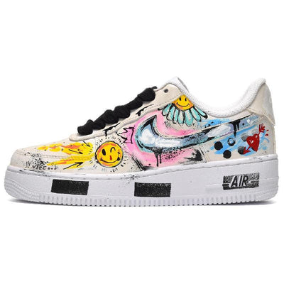 [Custom Women's heart-shaped small daisies in off-white]  Air Force 1 Skateboarding Shoes Women's
