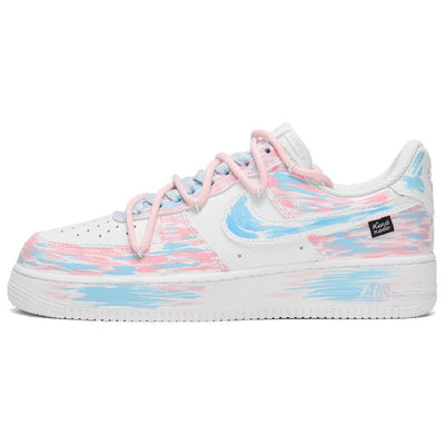 [Custom Women's Macaron Love in blue and pink]  Air Force 1 Skateboarding Shoes Women's Low-top Blue/pink