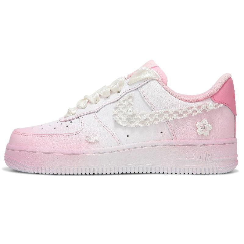 [Custom Women's pearl silk gradient powder]  Air Force 1 Skateboarding Shoes Women's