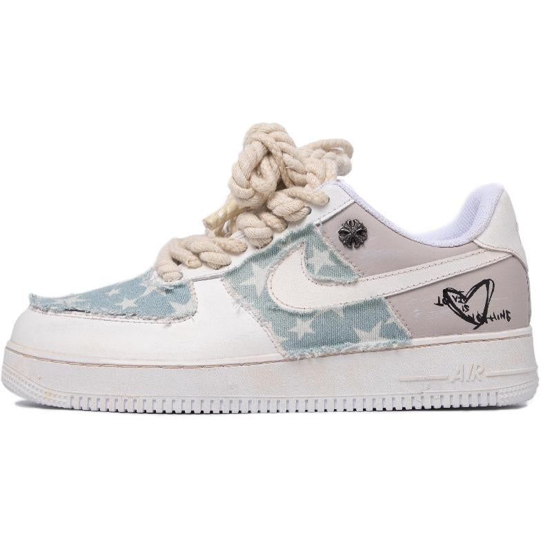[Custom Women's retro star denim in off-white and brown]  Air Force 1 Skateboarding Shoes Women's