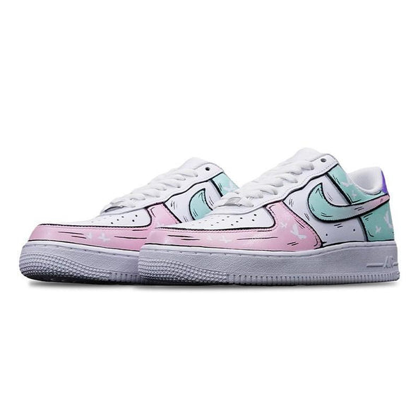 [Custom The female butterfly is green, pink and white]  Air Force 1 Skateboarding Shoes Women's Low-top Green/pink/white
