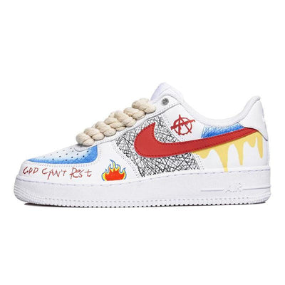 [Custom Women's street graffiti in red, yellow and blue]  Air Force 1 Skateboarding Shoes Women's Low-top White/Red/Yellow/Blue