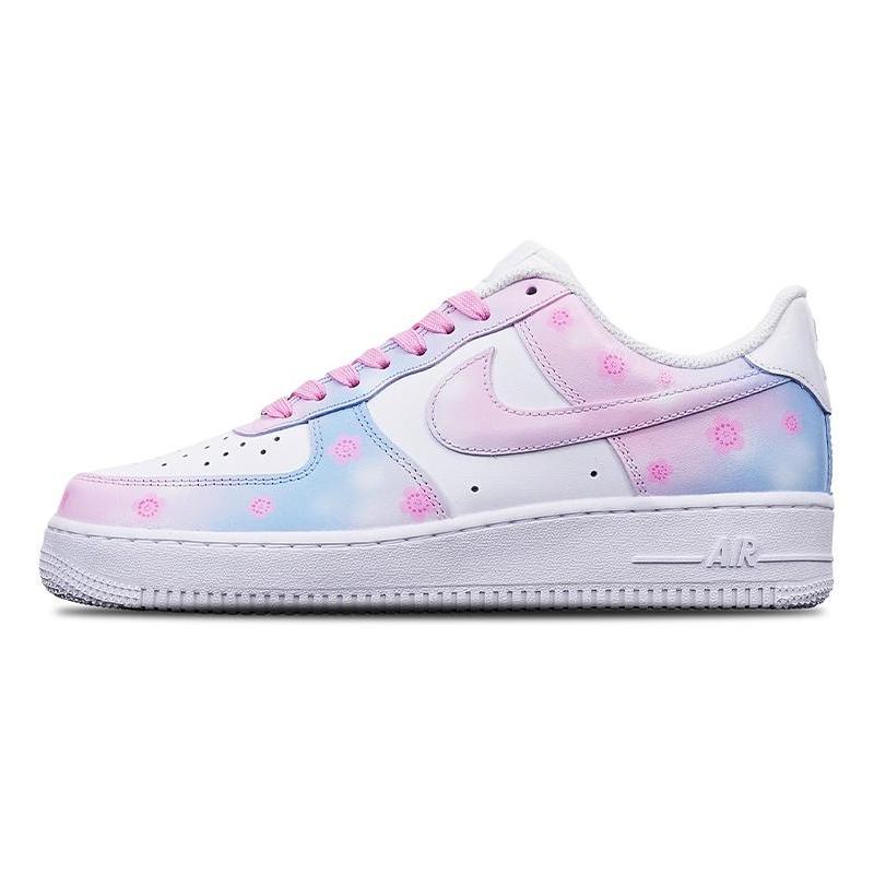 [Custom Women's Sakura]  Air Force 1 Skateboarding Shoes Women's Low-top Blue/pink