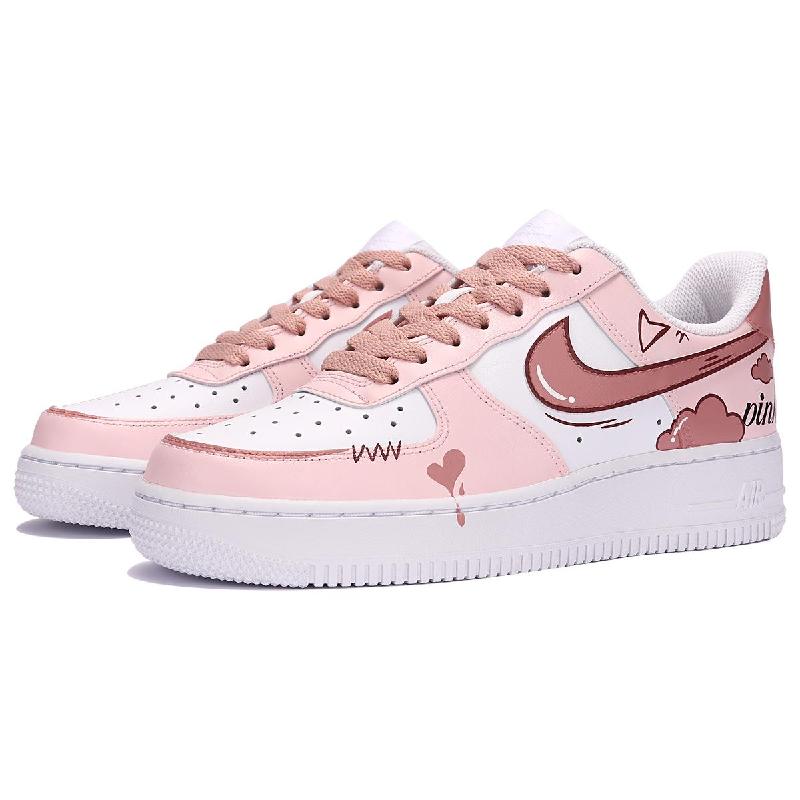 [Custom The time of love is pink and white]  Air Force 1 Skateboarding Shoes Women's Low-top Pink/white