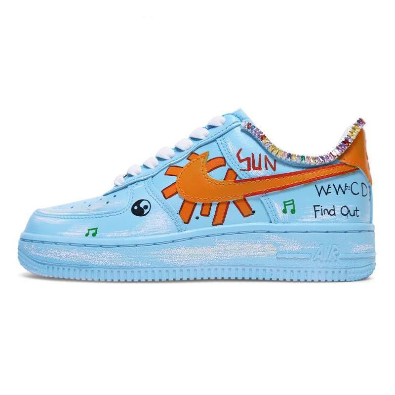 [Custom Women's graffiti diamond-encrusted design sense]  Air Force 1 Skateboarding Shoes Women's Low-top Blue/Orange