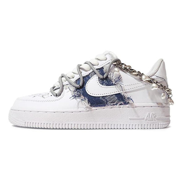[Custom Women's denim patch is white and blue]  Air Force 1 Skateboarding Shoes Women's