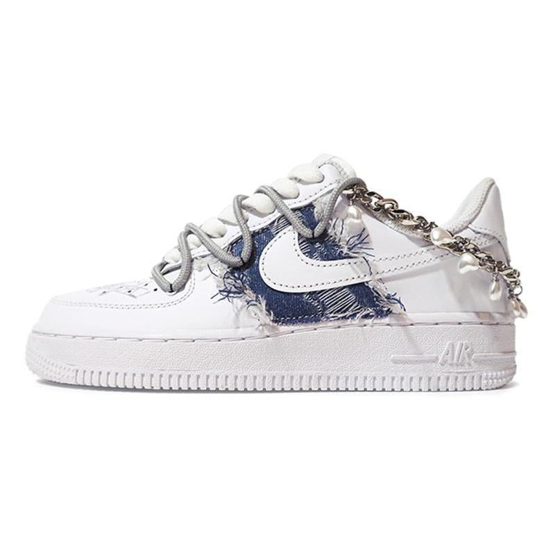 [Custom Women's denim patch is white and blue]  Air Force 1 Skateboarding Shoes Women's