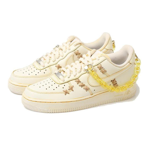 [Custom Women's dyed aged chain yellow]  Air Force 1 Skateboarding Shoes Women's Low-top Yellow