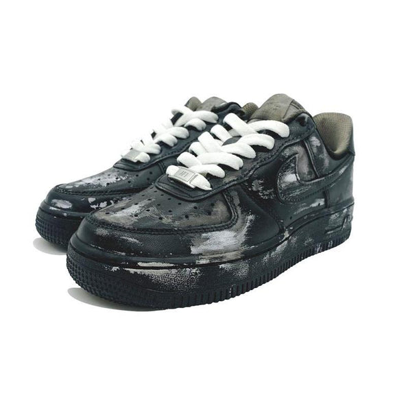 [Custom Women's style with aged scratches in black]  Air Force 1 Skateboarding Shoes Women's Low-top Black