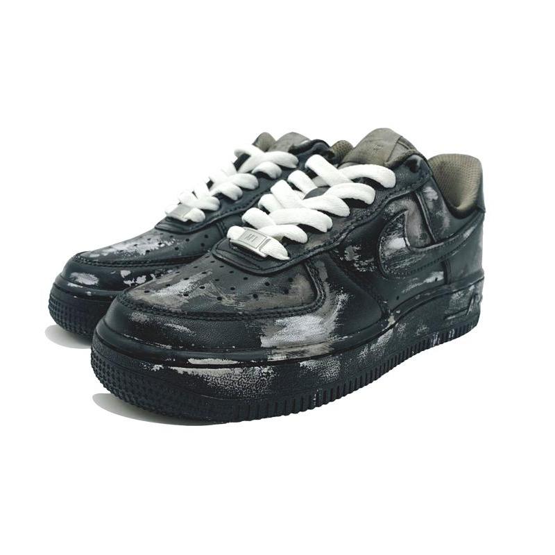 [Custom Women's style with aged scratches in black]  Air Force 1 Skateboarding Shoes Women's Low-top Black