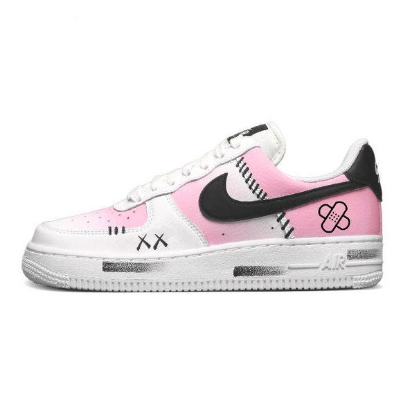[Custom Sweet Bandage]  Air Force 1 Skateboard Shoes Women's Low-Top White/Black/Pink