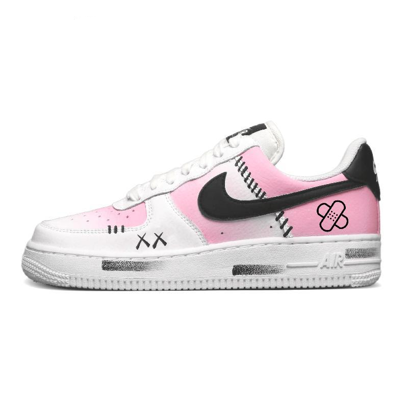 [Custom Sweet Bandage]  Air Force 1 Skateboard Shoes Women's Low-Top White/Black/Pink