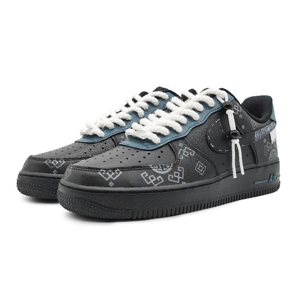 [Custom The Silk Road for women]  Air Force 1 Skateboarding Shoes Women's Low-top Blue/Silver