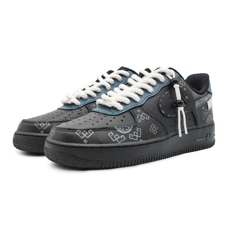 [Custom The Silk Road for women]  Air Force 1 Skateboarding Shoes Women's Low-top Blue/Silver