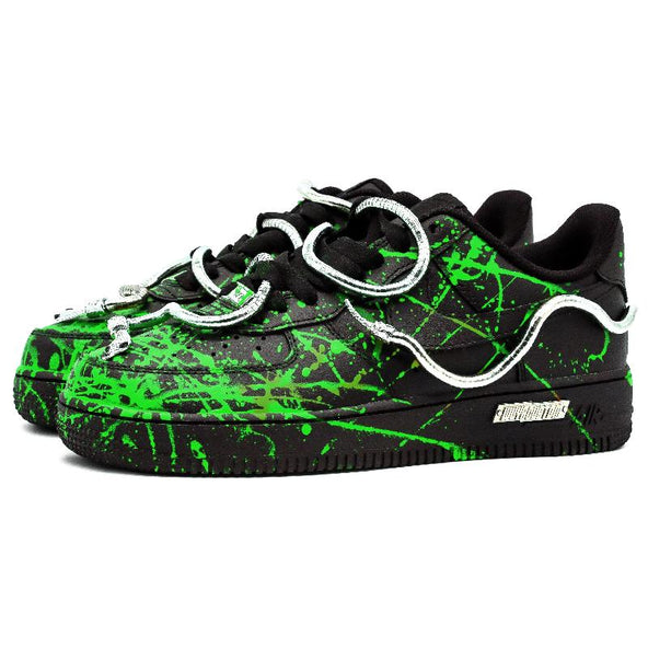[Custom Snake green women's style]  Air Force 1 Skateboarding Shoes Women's Low-top Black/Green/Silver