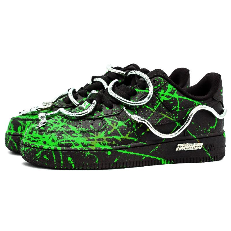 [Custom Snake green women's style]  Air Force 1 Skateboarding Shoes Women's Low-top Black/Green/Silver