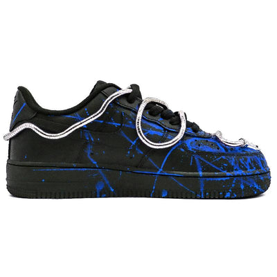 [Custom Tengshe blue for women]  Air Force 1 Skateboarding Shoes Women's Low-top Black/Blue/Silver