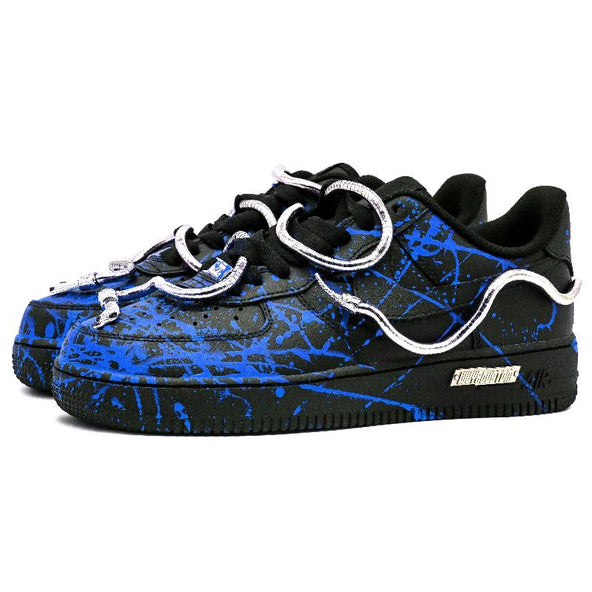 [Custom Tengshe blue for women]  Air Force 1 Skateboarding Shoes Women's Low-top Black/Blue/Silver