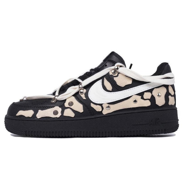 [Custom The broken phalanges are black, gray and off-white]  Air Force 1 Skateboarding Shoes Women's Low-top Black/beige