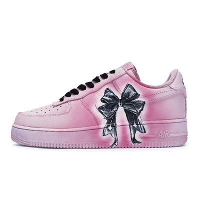 [Custom Strawberry Bow]  Air Force 1 Skateboarding Shoes Women's Low-top Black/pink